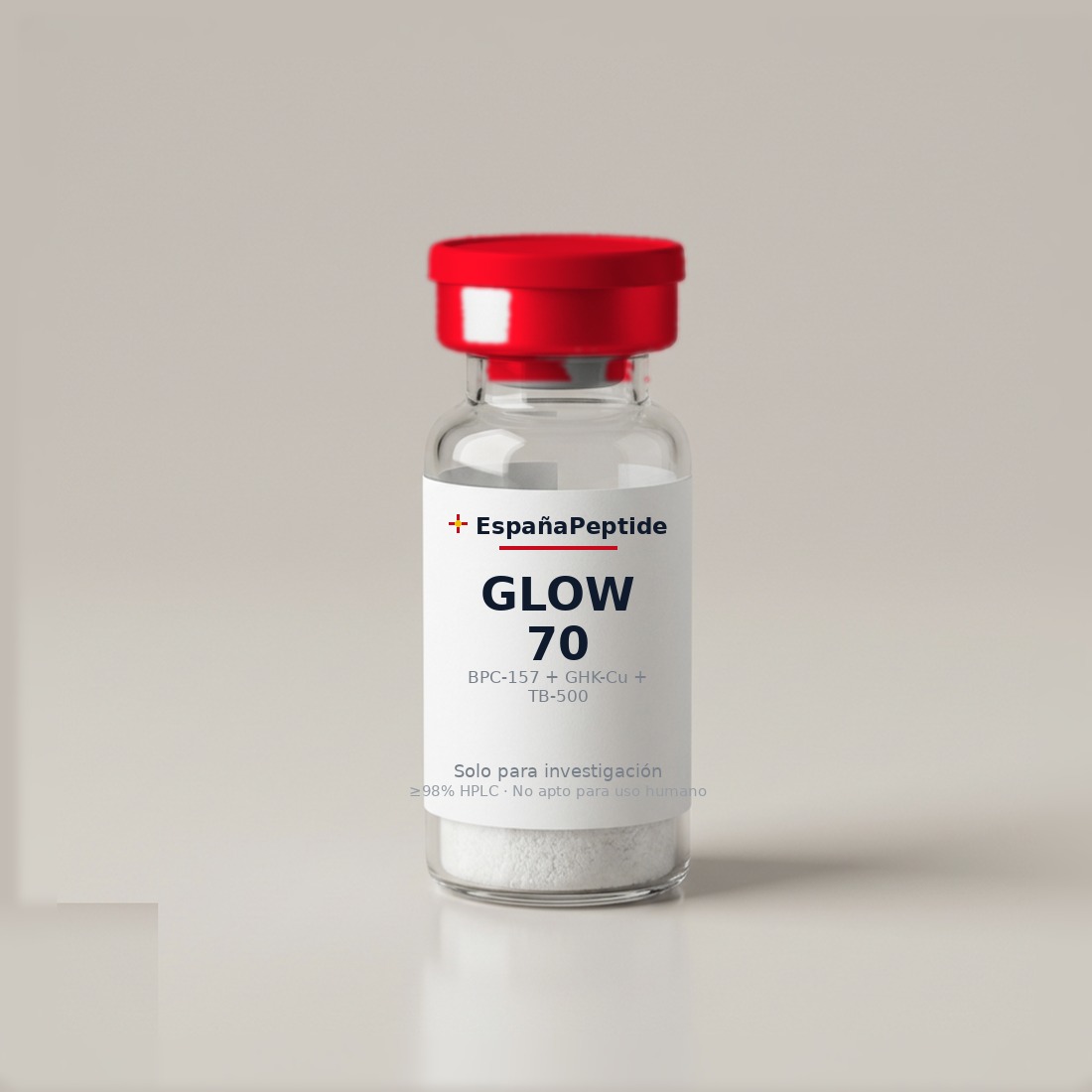 GLOW 70 (BPC-157 + GHK-Cu + TB-500) vial de péptido de investigación
